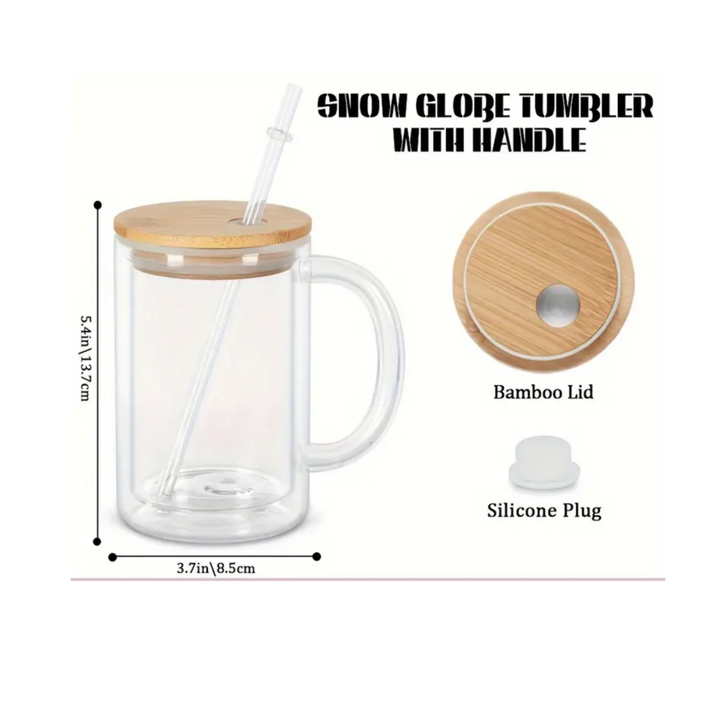 16 Oz Glass Snow Globe Tumbler Mug