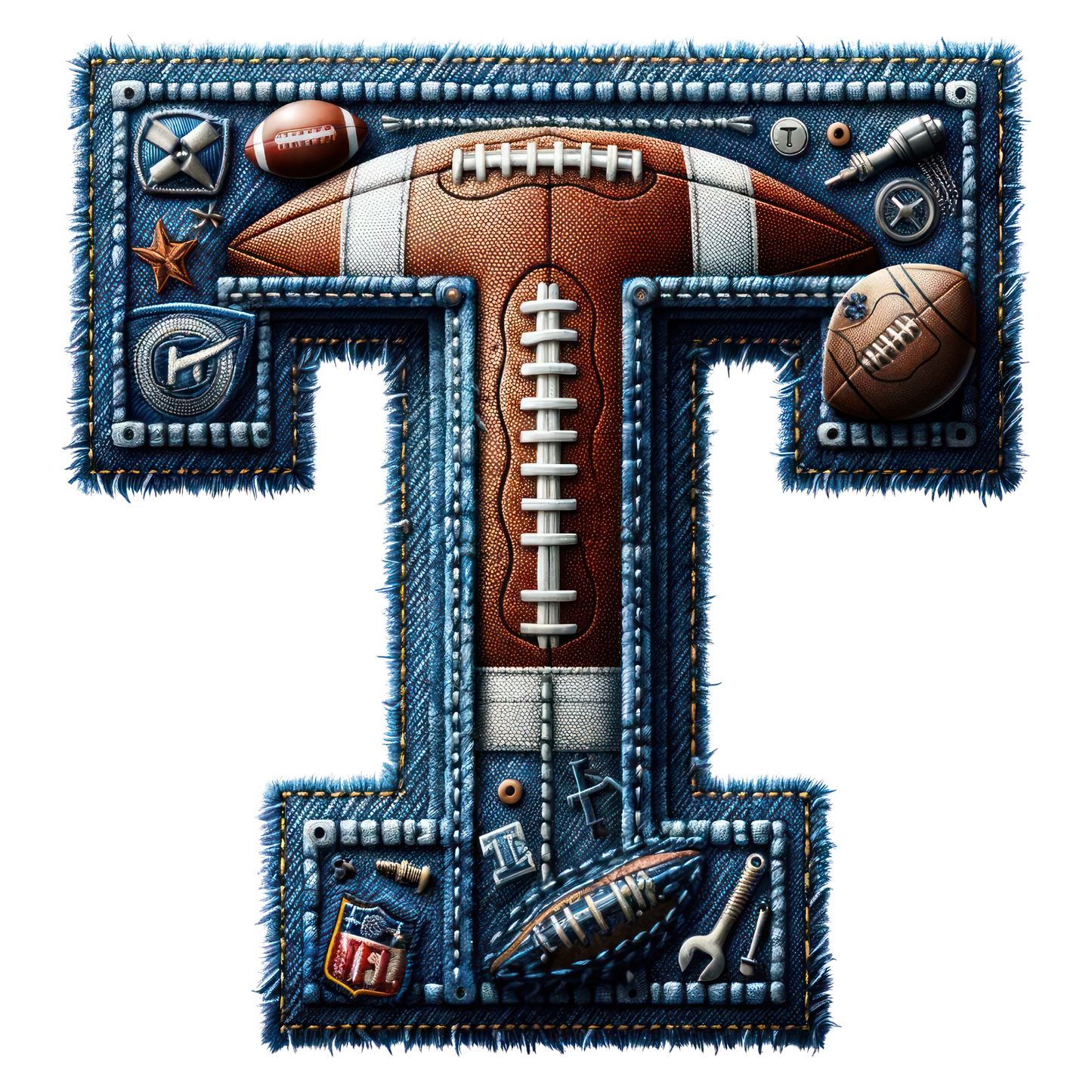 FOOTBALL DENIM LETTERS