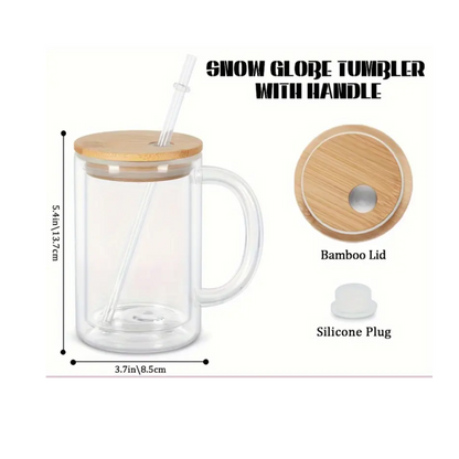 16 Oz Glass Snow Globe Tumbler Mug